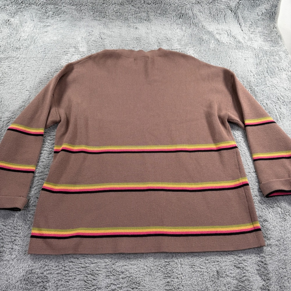 LILLUSORY Striped Ribbed Sweater Womens Large Brown Crewneck Excellent LS0123 - Picture 5 of 7